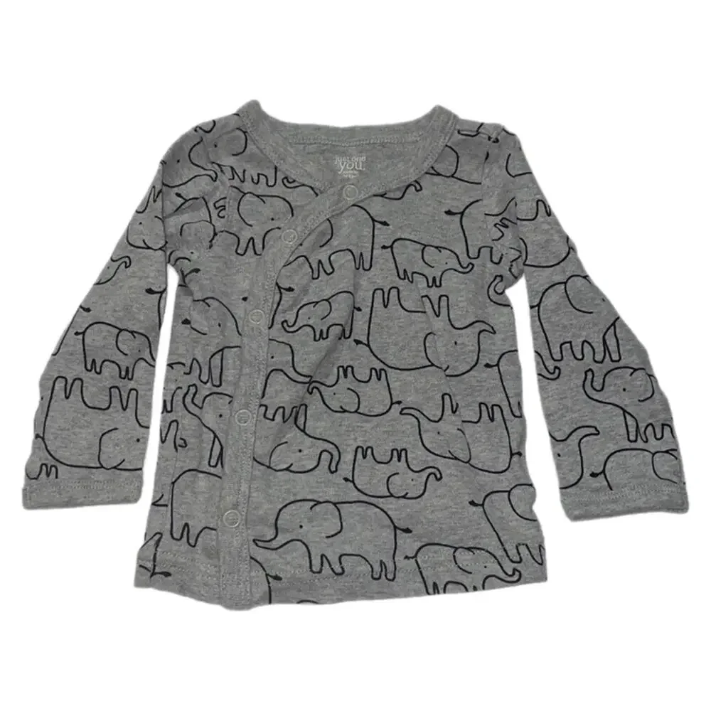 Just One You by Carter’s Long Sleeve Elephant Print Side Snap Top 9M Grey